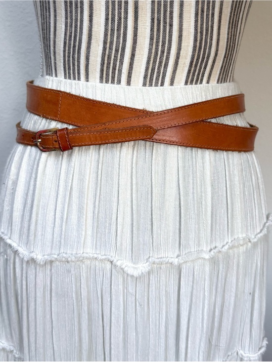 Accessories - Vintage Cognac Leather Wrap Belt Long Waist Wrap Belt Boho Minimalist